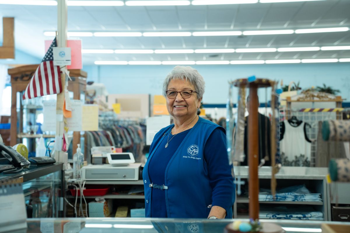 happy volunteer at a thrift shop in twin falls, id